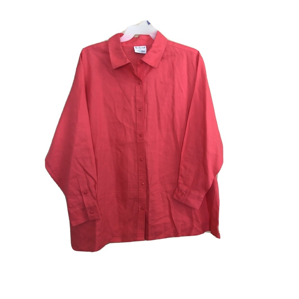 Westbound Women's Plus Size  Long Sleeve Blouse Size 2X 100% Linen Hot Pink